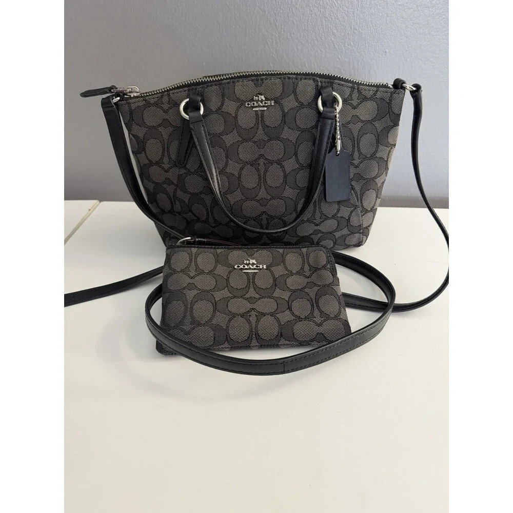 COACH F57830 Signature 2WAY Jacquard Handbag Crossbody/Matching Wallet Wristlet